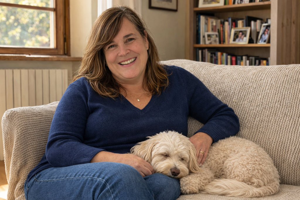 Dr. Novotny in her office with therapy dog